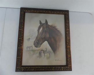 Vintage Signed/Framed "Race Horse" Print by Ruane Manning 
