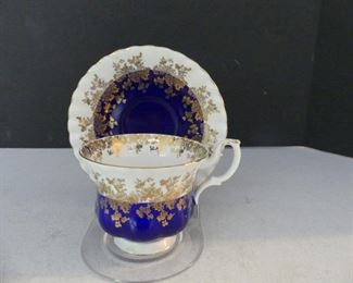 Vintage Royal Albert Bone China England "Regal Series-Blue" Footed Cup & Saucer Set