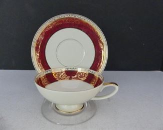 Vintage Plankenhammer Floss Bavaria Red/Gold Footed Cup & Saucer Set