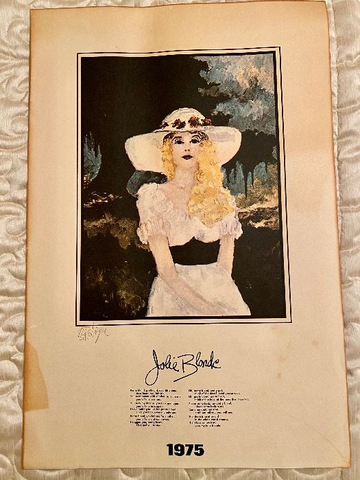 ‘Jolie Blonde’ print with lyrics dated 1975 and signed by artist George Rodrigue.