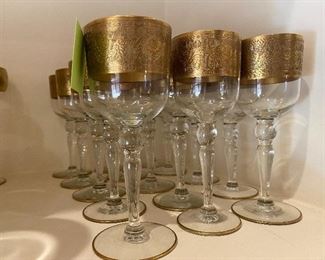 Glastonbury Lotus Goldenrod - we have large sets of wine, water, tea, cordials, and champagne sherbet