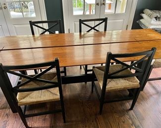 Custom hand hewn wood beam dining table