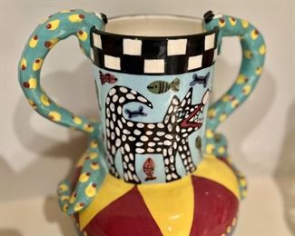 Signed snake handled pitcher 