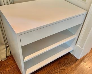 Custom Made - Pair of solid wood contemporary shelves with single drawer on metal bases