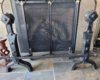 Arts & Crafts cast iron andirons