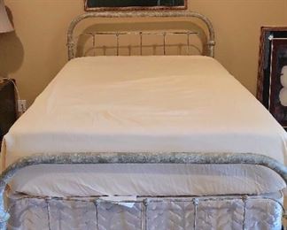 Full Iron Bed Frame with Mattress and Magnolia Print