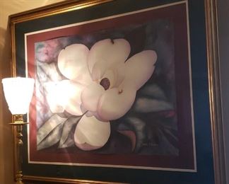 Magnolia Watercolor Picture and Lamp