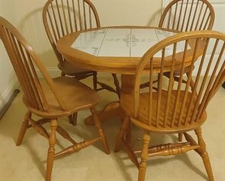 Tile Topped Oak like Colored Table and Chairs