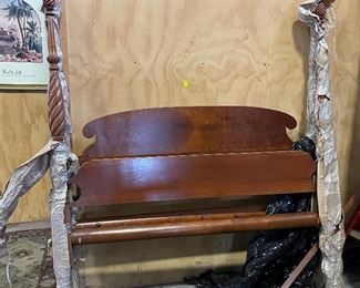 Queen size rope bed, re fitted with standard side rails. Purchase from Leonards. Pineapple finials!