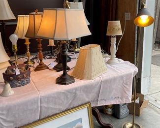 Part of selection of lamps and shades available, brass wood, floor accent, etc.