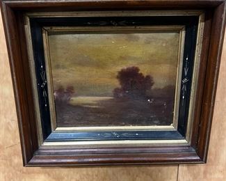 One of small oils, eastlake frame, walnut w/ ebonized filet.
