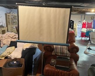 Projector, Screen, Polaroid Lights, Film set on sale. Ottoman and Chairs/blankets/Drapes