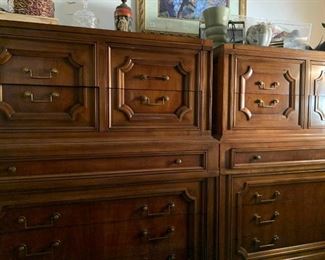 J L Metz 1960s burl and brass dressers