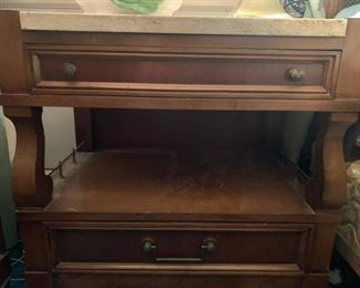 J L Metz nightstands with travertine top (2)