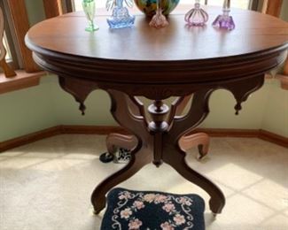 Oval Victorian Table, Cast Iron Base Foot Stool