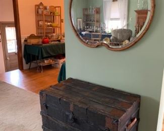 Vintage Flat-top Trunk - Birds Eye Maple Framed Antique Mirror