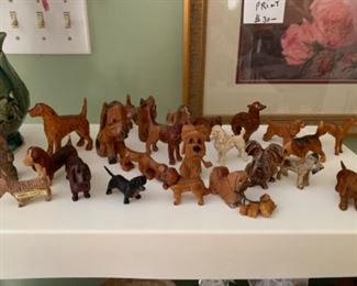Carved wooden miniature dog collection