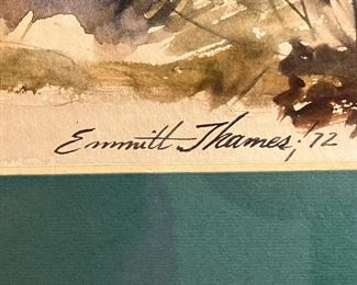 Emmitt Thames, American, Mississippi, Landscape with Boat, original watercolor on paper, dated 1972