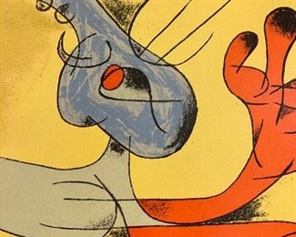 Joan Miro, Spanish, 1893-1983, "playing Dog", Double page color lithograph from the 1956 book by Prevert and Ribemont titled "Joan Miro", plate 8, unsigned