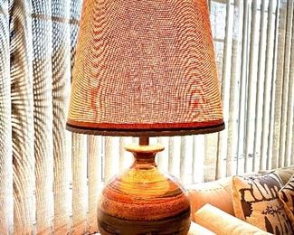 Mid-century art pottery lava drip glaze lamp, one of a pair