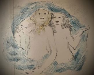 Marcel Vertes, French, 1890-1961, lithograph of three children, signed, circa 1950’s