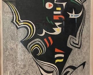 “Conversations”, colored wood block print, 34/200 edition size, dated 1969,