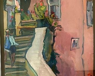 Original oil on paper landscape by an artist from the Republic of Georgia