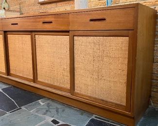 Edward Wormley for Dunbar walnut and grass credenza; all original; perfect condition