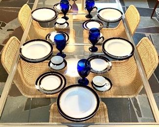 Milo Baughman chrome and glass dining table with removable center glass leaf