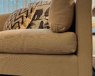 Detail of Tuxedo Sofa upholstered in gold wool