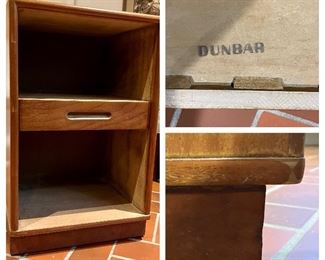 Edward Wormley for Dunbar modernist bedside table with drawer, mahogany with leather wrapped base