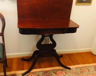 Vintage Mahogany Duncan Phyfe Style Lyre Game Table 
