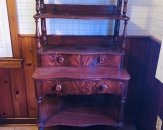 Antique Flame Mahogany Serving Shelving Console
