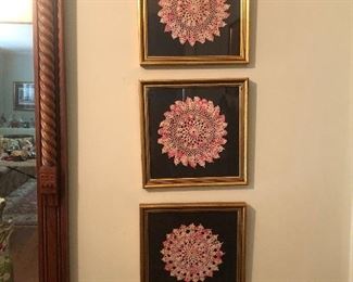 Framed hand made doilies