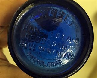 1940's Lowell Hand Cream Deoderant Blue Gem Top Hat Glass Jar Piqua, OH ~ 