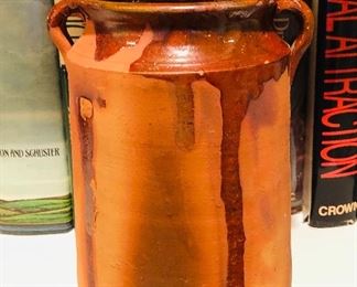 Double handled hand turned jar glazed inside 