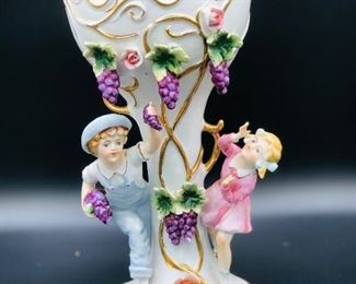 Vintage Newcombe porcelain vase with boy and girl. 