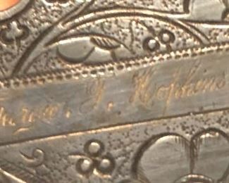 Antique Inkwell & Pen Holder 


Cast Iron Frame Glass Bottle dated with name 125
May 27 1886
——— T Hopkins