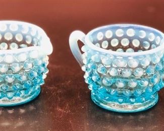 Vintage Fenton Hobnail Blue Glass Cream/Sugar 