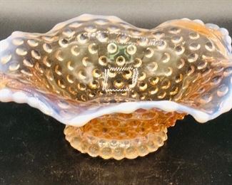 Vintage Fenton hobnail Bon Bon Dish Moonstone French opalescent glass midcentury