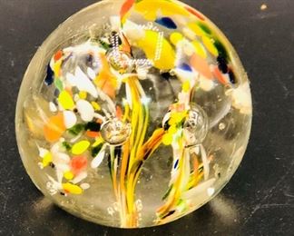 Confetti tree art glass paperweight with controlled bubbles 