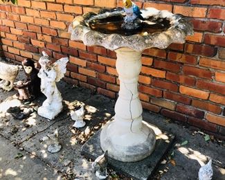 Yard statuary And bird bath