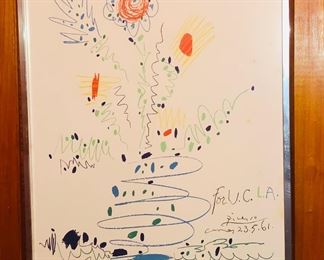 FLEURS POUR U.C.L.A., 1969
Original lithograph, Cannes, 1969
7 colours on transfer paper, on Arches watermarked paper, 'For U.C.L.A. Picasso Cannes 23.5.61' printed in the stone.
Certificate of authenticity on back
