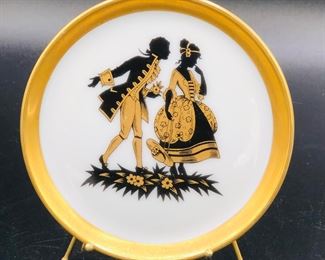  wall plate, Fürstenberg, collectible plate, rococo pair, scissor cut, gold rim, Made in Germany
