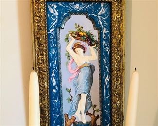 Vintage enamel painting with baroque candelabra 