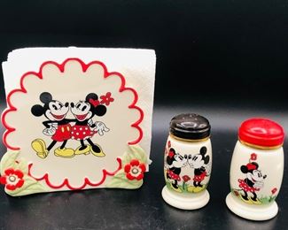 Vintage Disney Mickey and Minnie napkin holder by Lenox  and s&p by Lenox 