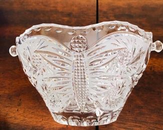 Vintage Crystal Prescut Butterfly Design Candy Dish 