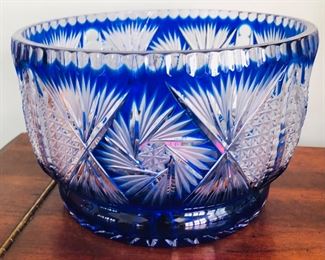 AJKA HUNGARIAN CUT-TO-CLEAR COBALT BLUE BOWL WITH WHIRLING STAR MOTIF 