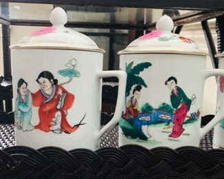 Asian Decorative Tea Mugs with Covers
