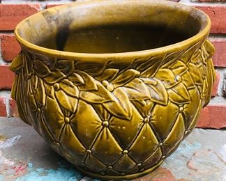 McCoy 1954 Mid Century Modern Pottery Olive Green Quilted Jardiniere Planter 48